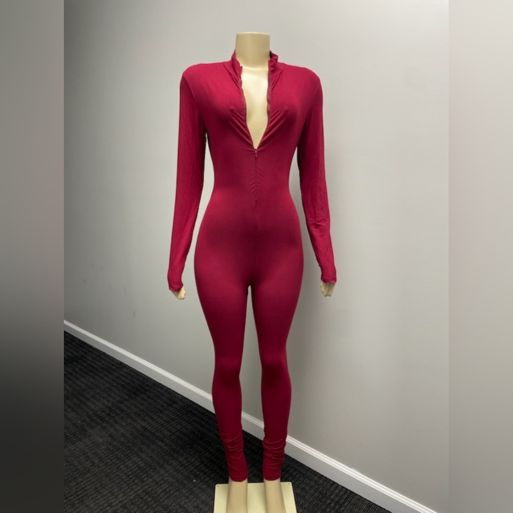 Burgundy Jumpsuit .zips up - Picture 1 of 2